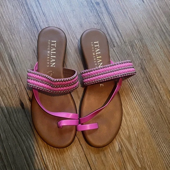 Italian Shoemakers Fuchsia and Brown Sandals - Picture 1 of 2